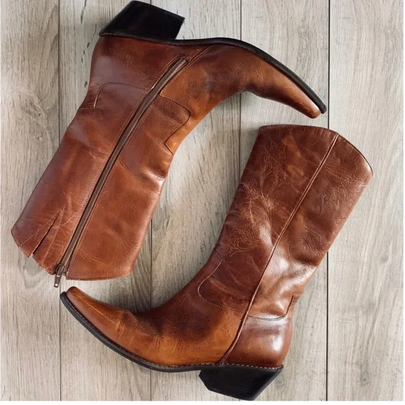 Matisse Western Zip Up Brown Leather Cowboy Boots - Picture 1 of 9